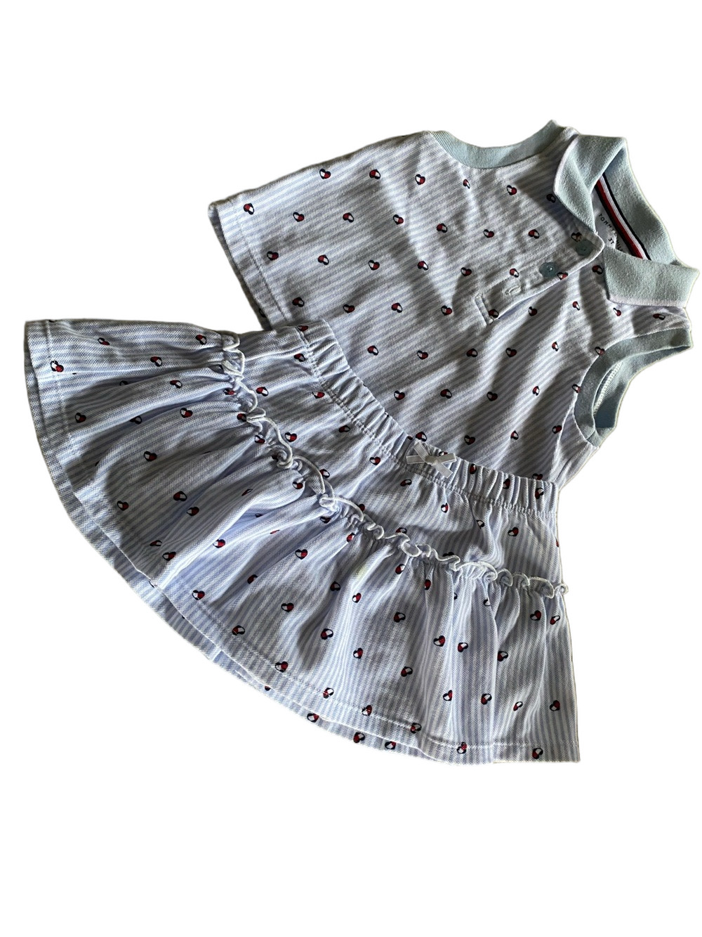 Tommy Hilfiger Light Blue Striped Dress with Tiny Red Hearts